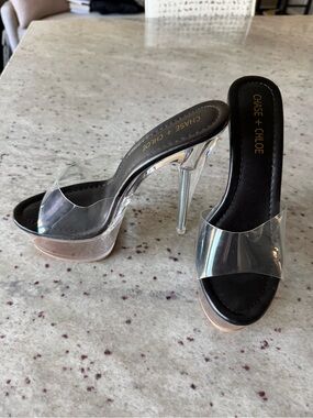 Chase + Chloe Black Insole Clear Platform Heels